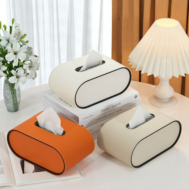 Lisslune | TissuLuxe Oval – Leather Tissue Box Cover for Living Room, Car & Office
