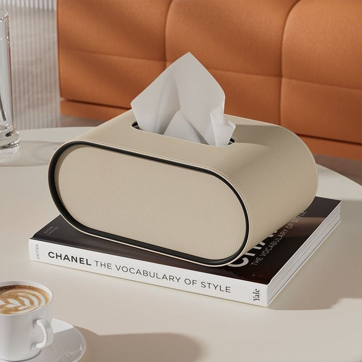 Lisslune | TissuLuxe Oval – Leather Tissue Box Cover for Living Room, Car & Office