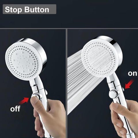 Lisslune | 5-Mode Shower Head for Low Pressure | Stop Button for Easy Water Control