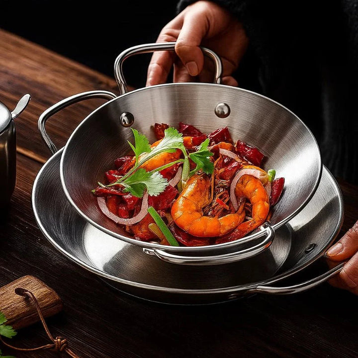 Lisslune | SizzleServe – Flat Stainless Steel Pan with Dual Fry Trays