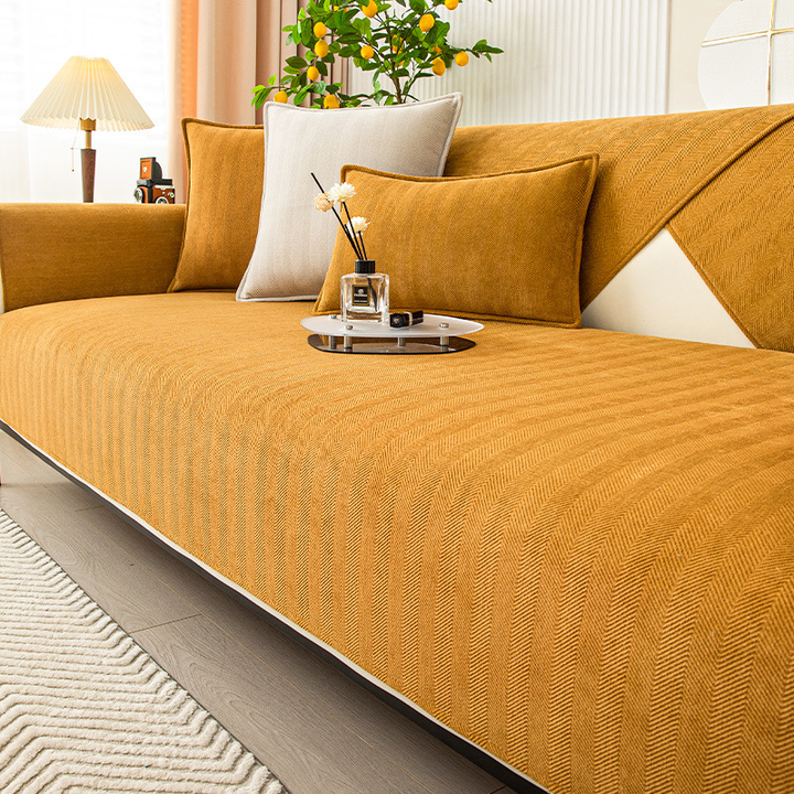 Lisslune | Wavy Check Chenille Fabric Furniture Protector Sofa Cover