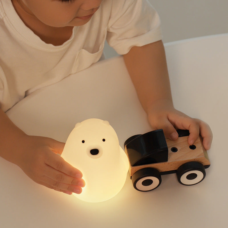 Lisslune | Squeezeable Silicone White Bear LED Night Light - Perfect Gift for Kids and Girls