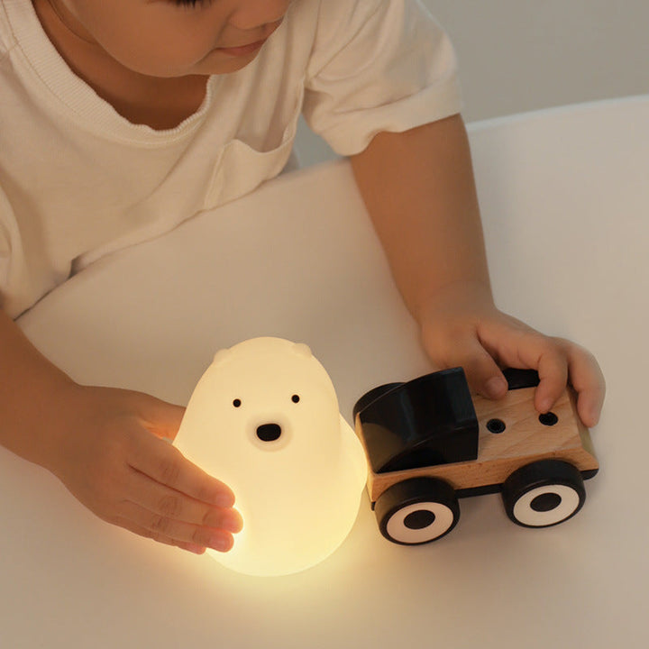 Lisslune | Squeezeable Silicone White Bear LED Night Light - Perfect Gift for Kids and Girls