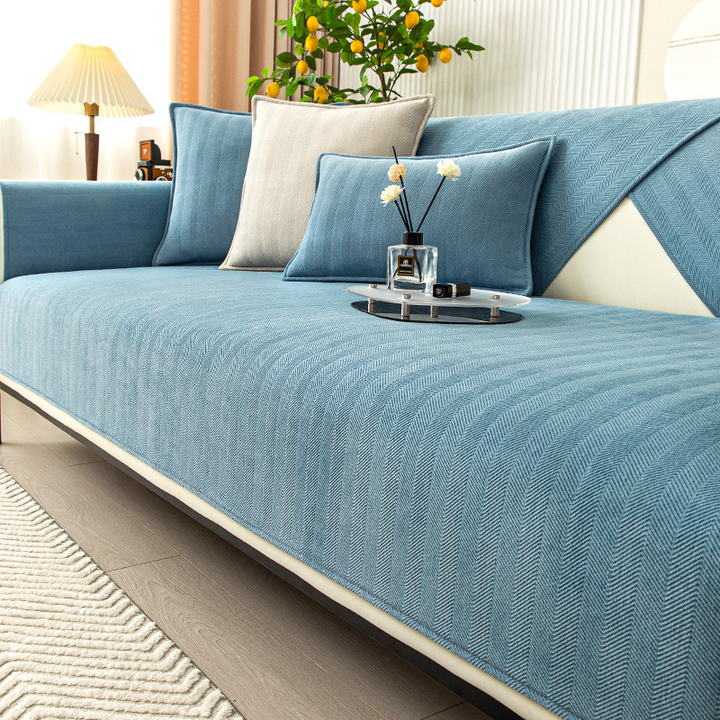 Lisslune | Wavy Check Chenille Fabric Furniture Protector Sofa Cover