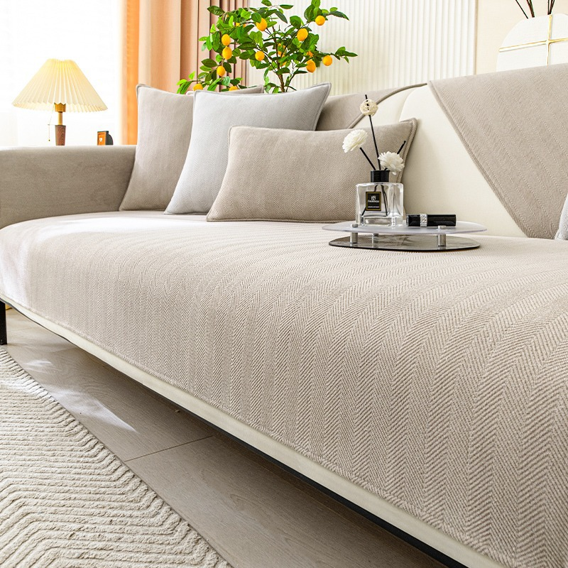Lisslune | Wavy Check Chenille Fabric Furniture Protector Sofa Cover