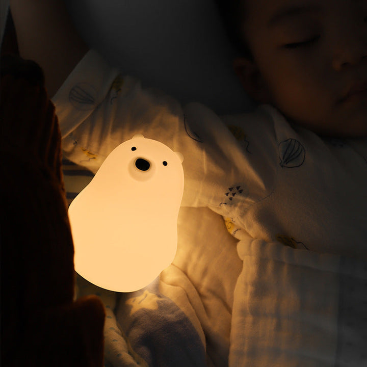 Lisslune | Squeezeable Silicone White Bear LED Night Light - Perfect Gift for Kids and Girls