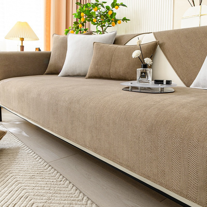 Lisslune | Wavy Check Chenille Fabric Furniture Protector Sofa Cover