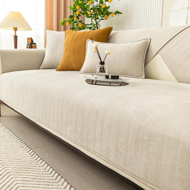 Lisslune | Wavy Check Chenille Fabric Furniture Protector Sofa Cover