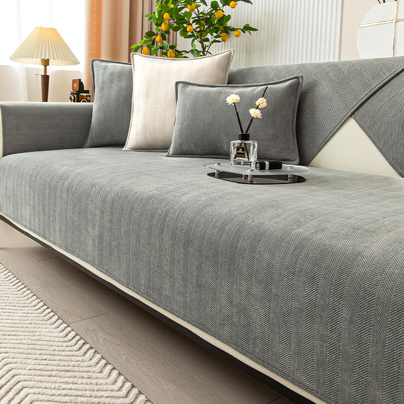 Lisslune | Wavy Check Chenille Fabric Furniture Protector Sofa Cover