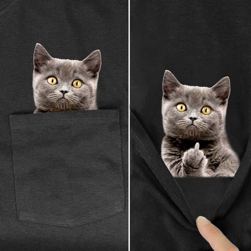 Lisslune | Pockets Middle Finger Cat T-Shirt