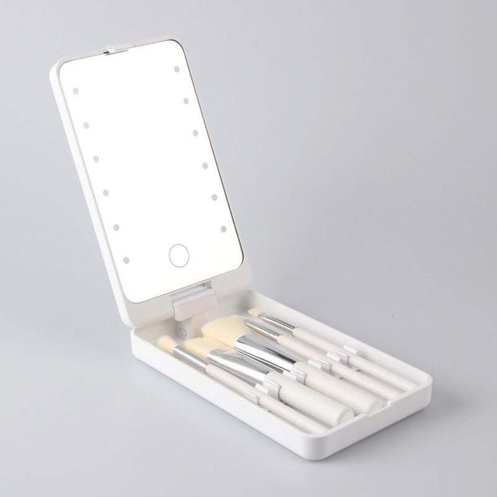 Lisslune | Travel makeup brush set with LED light mirror