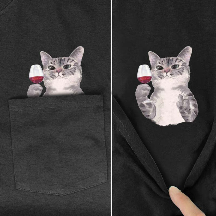 Lisslune | Pockets Middle Finger Cat T-Shirt