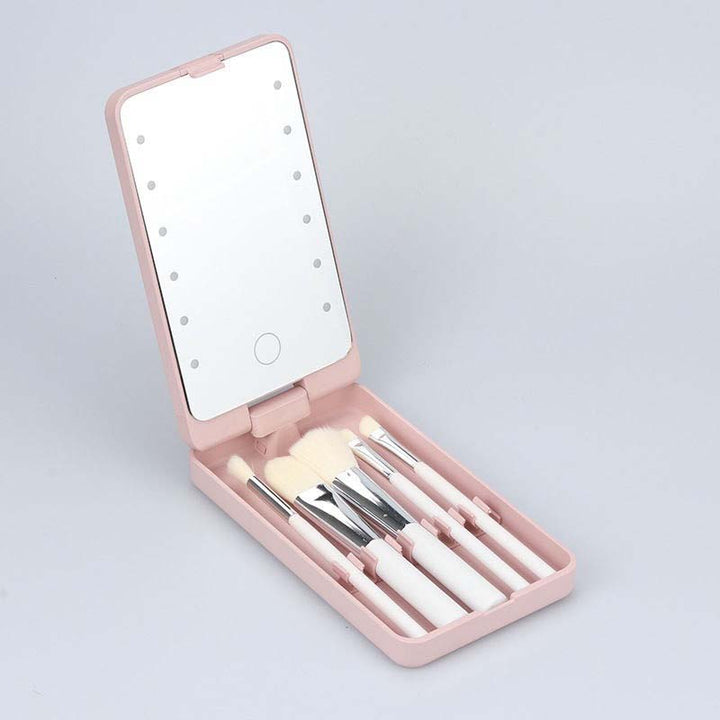 Lisslune | Travel makeup brush set with LED light mirror