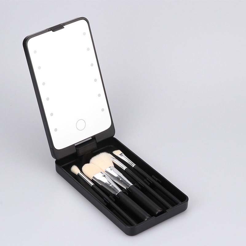 Lisslune | Travel makeup brush set with LED light mirror
