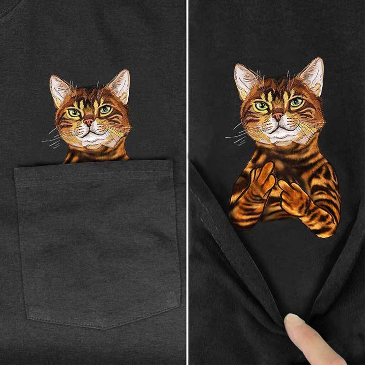Lisslune | Pockets Middle Finger Cat T-Shirt