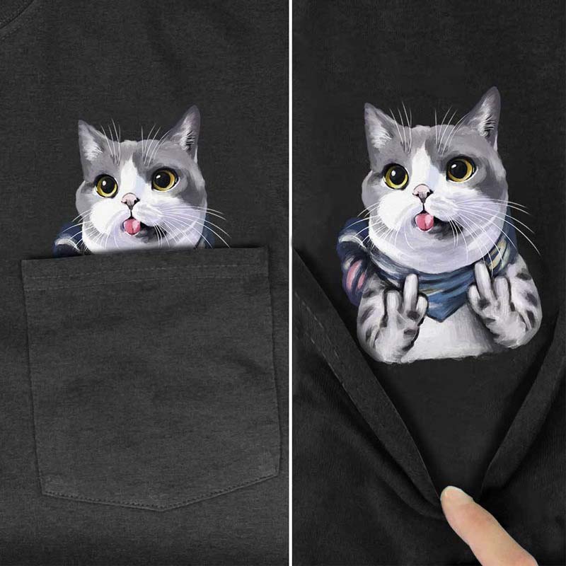 Lisslune | Pockets Middle Finger Cat T-Shirt