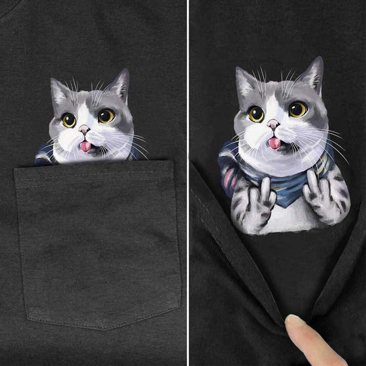 Lisslune | Pockets Middle Finger Cat T-Shirt