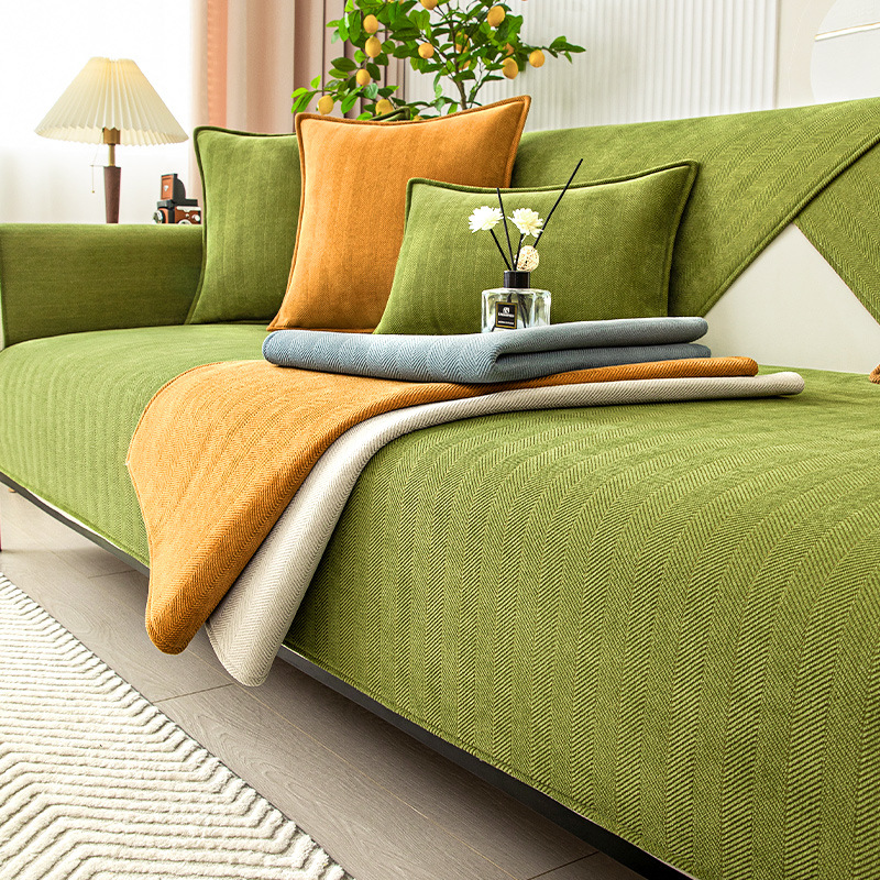 Lisslune | Wavy Check Chenille Fabric Furniture Protector Sofa Cover
