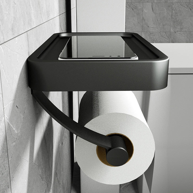 Lisslune | RVS Shelf | Drill-free Toilet Roll Holder with Storage Shelf made of Stainless Steel