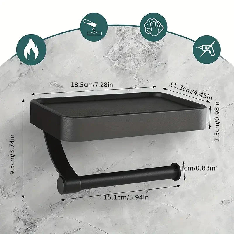 Lisslune | RVS Shelf | Drill-free Toilet Roll Holder with Storage Shelf made of Stainless Steel