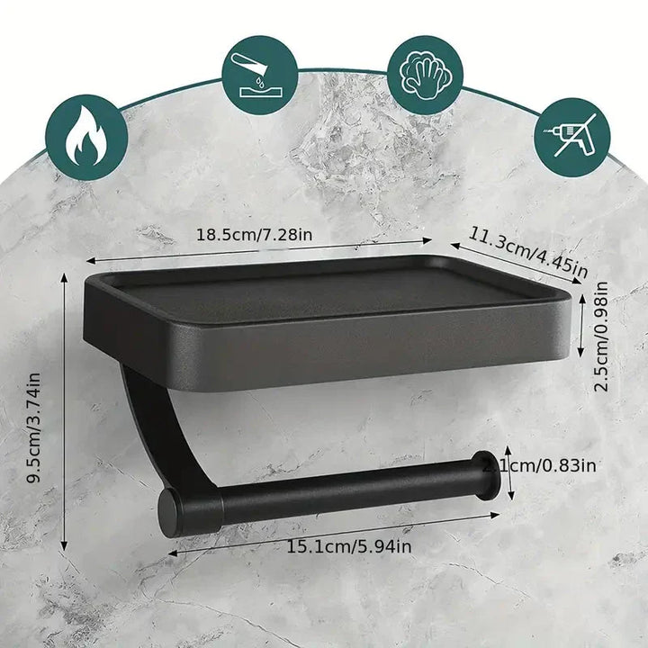 Lisslune | RVS Shelf | Drill-free Toilet Roll Holder with Storage Shelf made of Stainless Steel