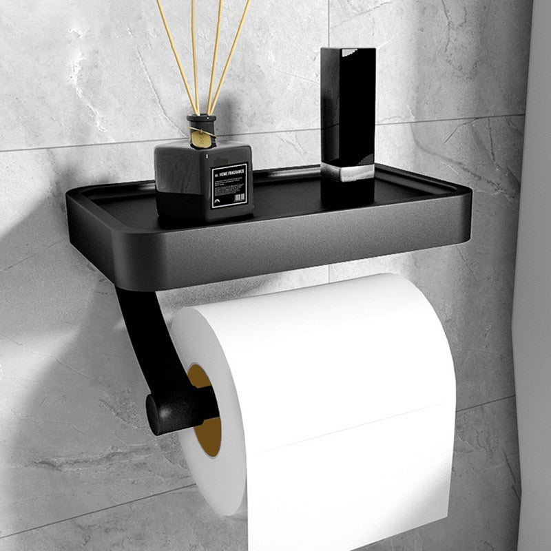 Lisslune | RVS Shelf | Drill-free Toilet Roll Holder with Storage Shelf made of Stainless Steel