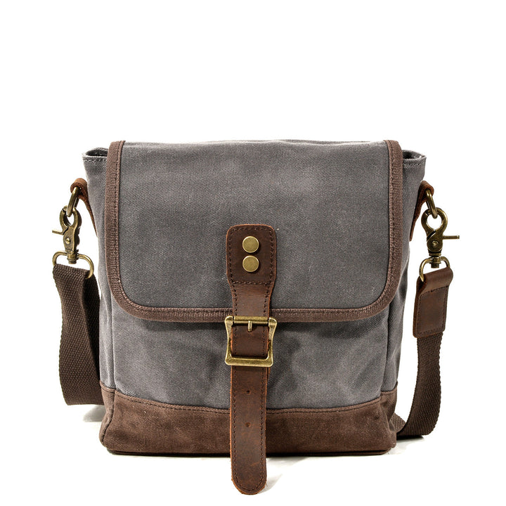 Lisslune | HorizonPath - Compact Vintage Shoulder Bag - High-Quality Waxed Cotton and Full-Grain Leather