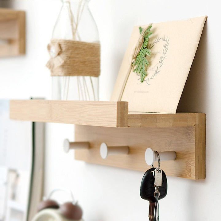 Lisslune | Smash Wall Shelf with Hooks – Multifunctional Wooden Storage Rack for Any Room