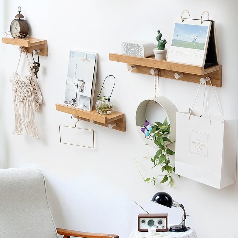 Lisslune | Smash Wall Shelf with Hooks – Multifunctional Wooden Storage Rack for Any Room