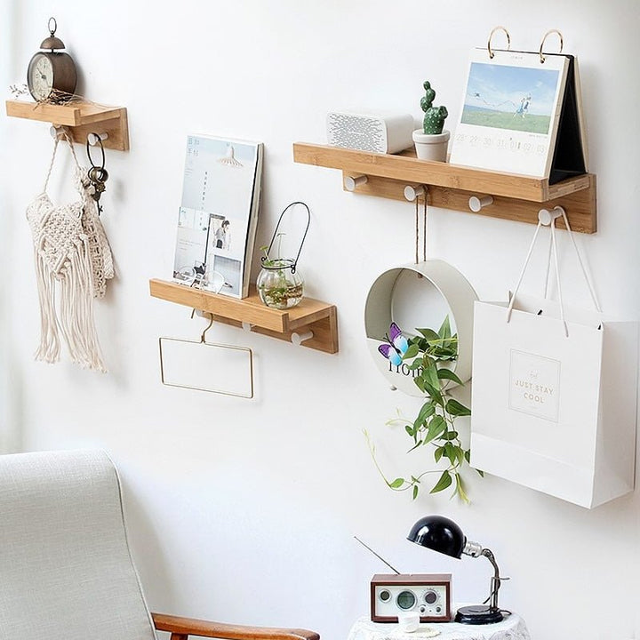 Lisslune | Smash Wall Shelf with Hooks – Multifunctional Wooden Storage Rack for Any Room