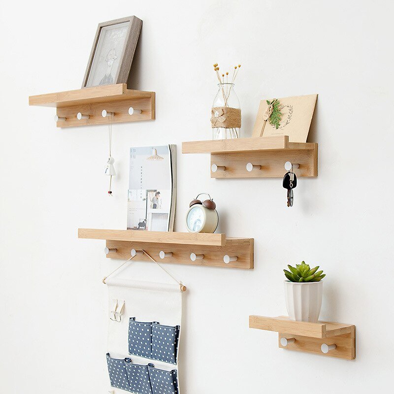 Lisslune | Smash Wall Shelf with Hooks – Multifunctional Wooden Storage Rack for Any Room