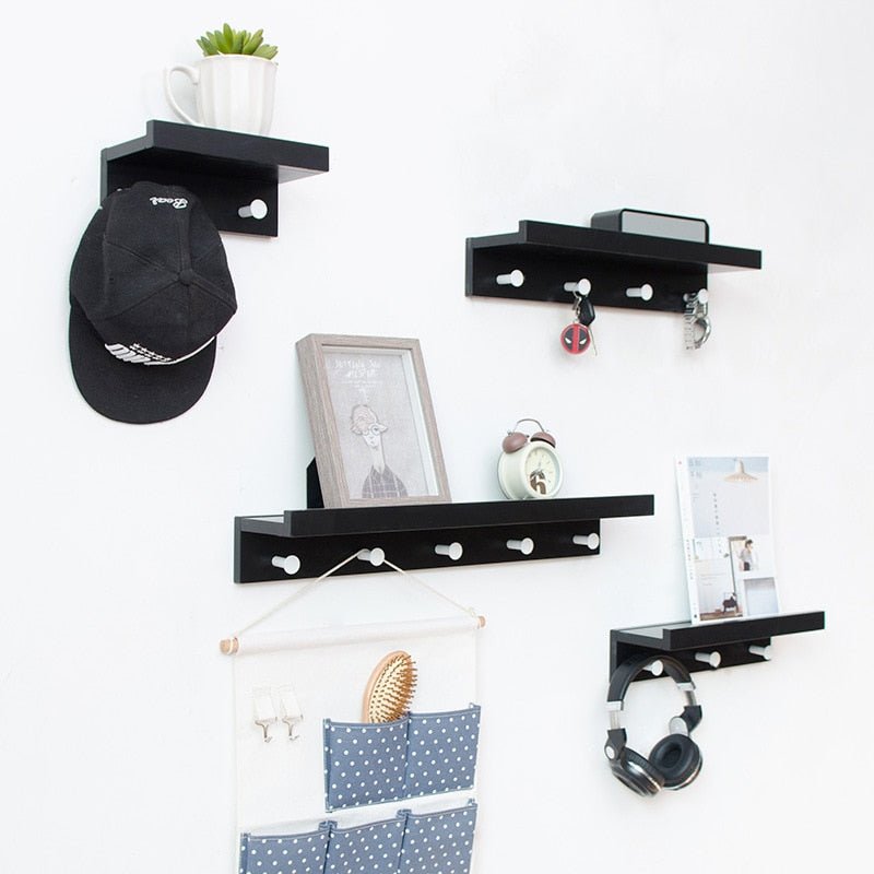 Lisslune | Smash Wall Shelf with Hooks – Multifunctional Wooden Storage Rack for Any Room