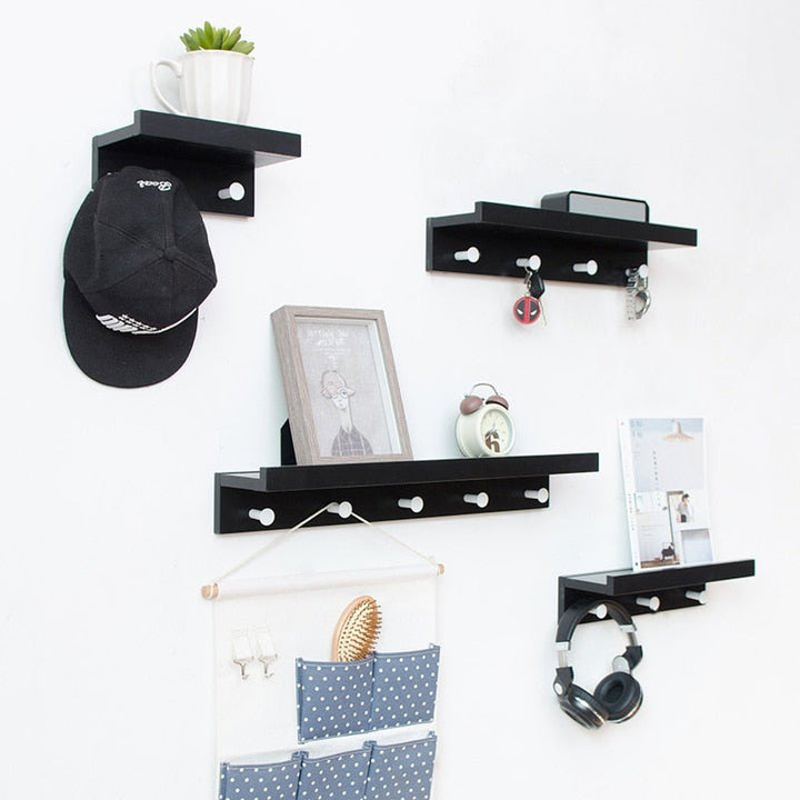 Lisslune | Smash Wall Shelf with Hooks – Multifunctional Wooden Storage Rack for Any Room