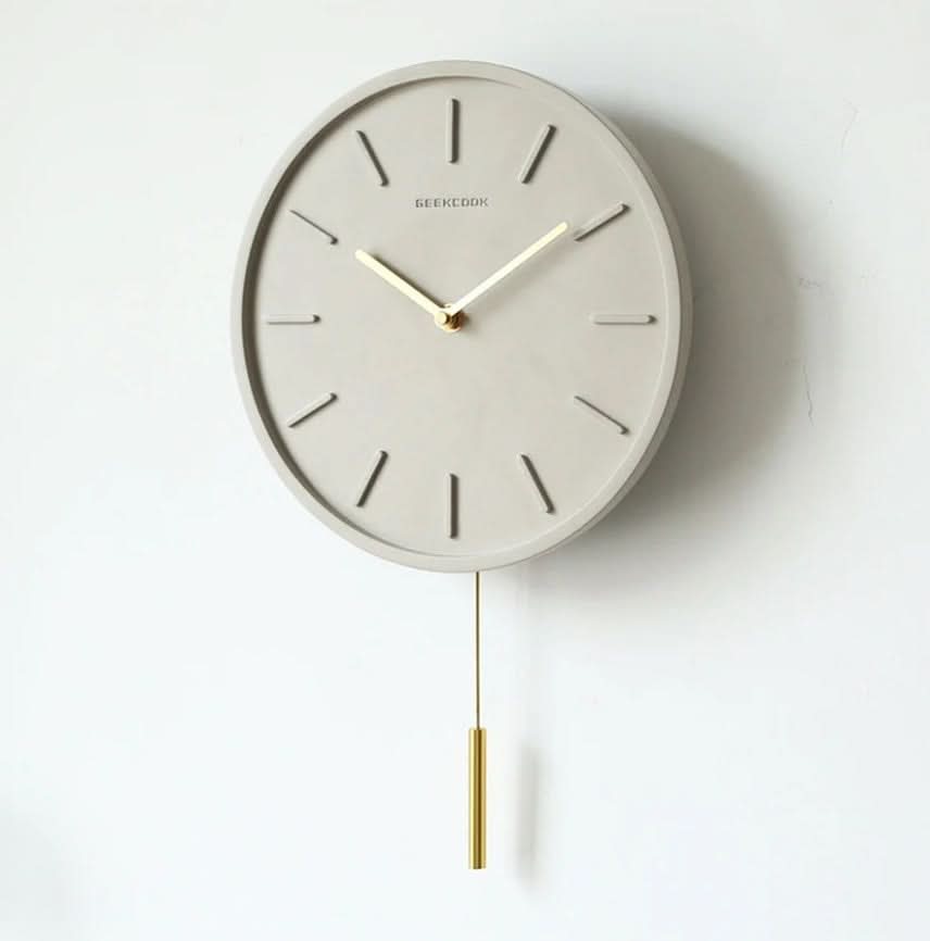 Lisslune | Scandinavian Cement Wall Clock with Metal Pendulum