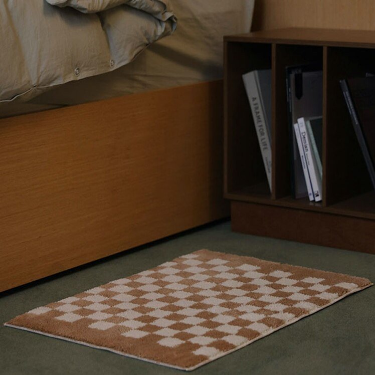 Lisslune | Soft, fluffy bathroom rug with check pattern