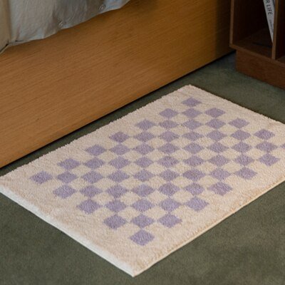 Lisslune | Soft, fluffy bathroom rug with check pattern