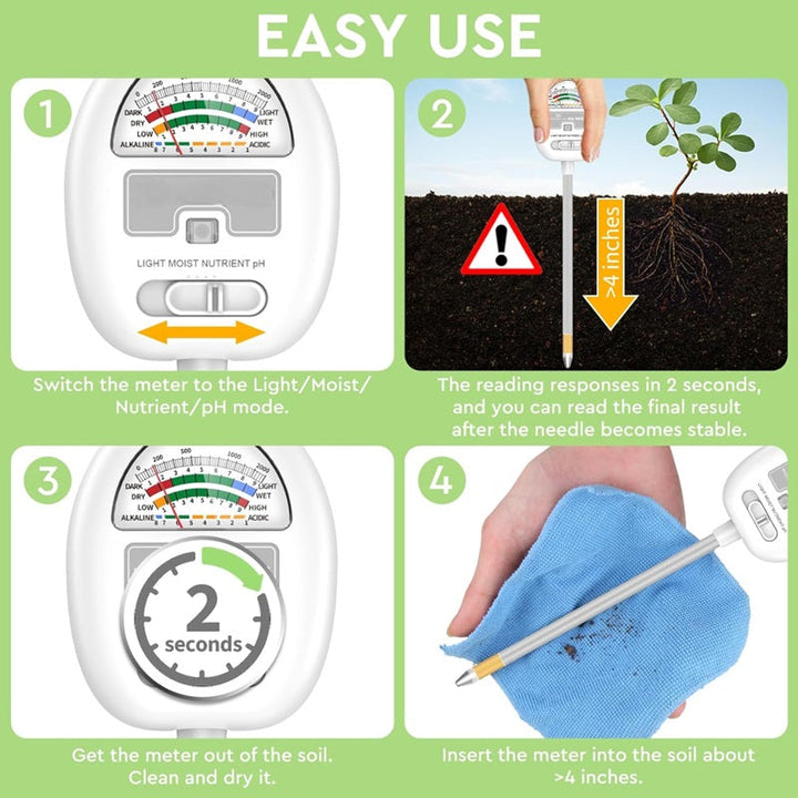 Lisslune | 4-In-1 Smart Soil Meter for Precise Plant Care Monitoring