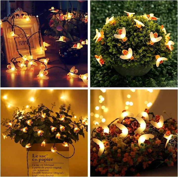 Lisslune | Solar Honey Bee String Lights - Waterproof Lights for Garden, Christmas, Wedding, Party Outdoor Lighting