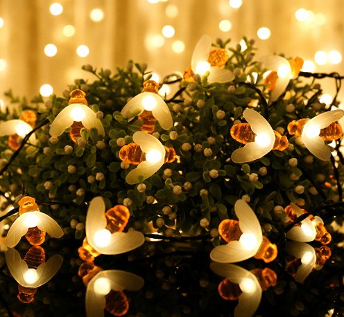 Lisslune | Solar Honey Bee String Lights - Waterproof Lights for Garden, Christmas, Wedding, Party Outdoor Lighting