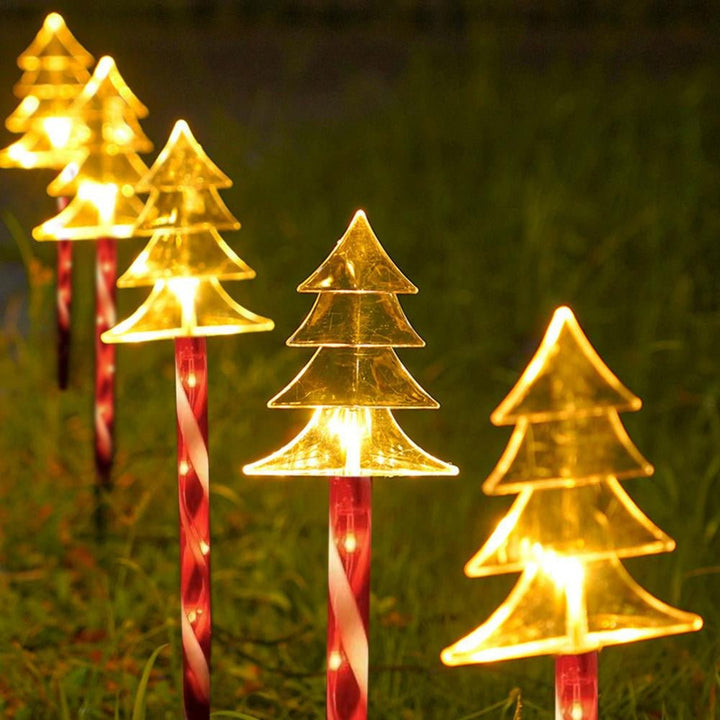 Lisslune | Solar Snowflake Christmas Tree Garden Lights – 5pcs. Waterproof LED Stake Lights for Magical Outdoor Christmas Décor and Year-Round Lawn Illumination
