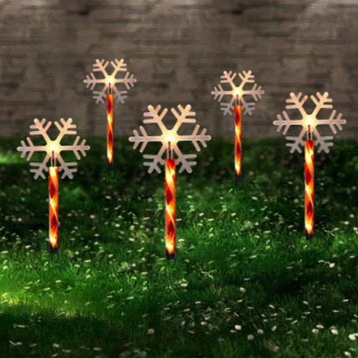 Lisslune | Solar Snowflake Christmas Tree Garden Lights – 5pcs. Waterproof LED Stake Lights for Magical Outdoor Christmas Décor and Year-Round Lawn Illumination