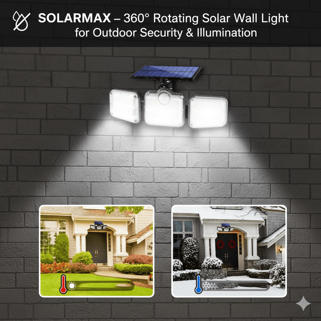Lisslune | SOLARMAX – 360° Rotating Triple Head Solar Security Wall Light