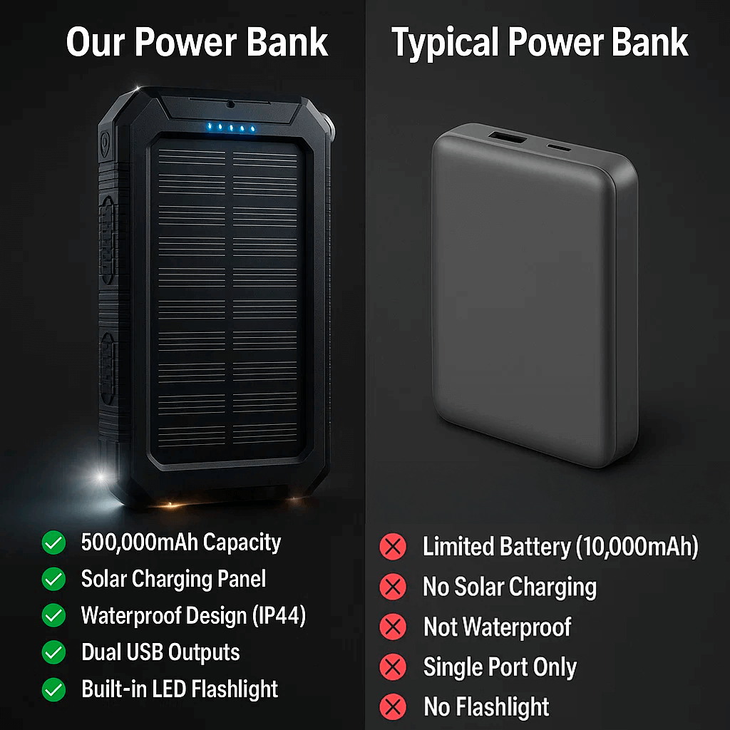 Lisslune | SOLARVAULT – Waterproof Solar Power Bank with 500000mAh for Outdoor Adventures