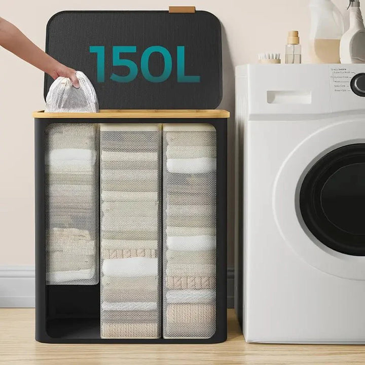 Lisslune | SortiSpace Laundry Basket – 150L Foldable Laundry Basket with 2 Compartments