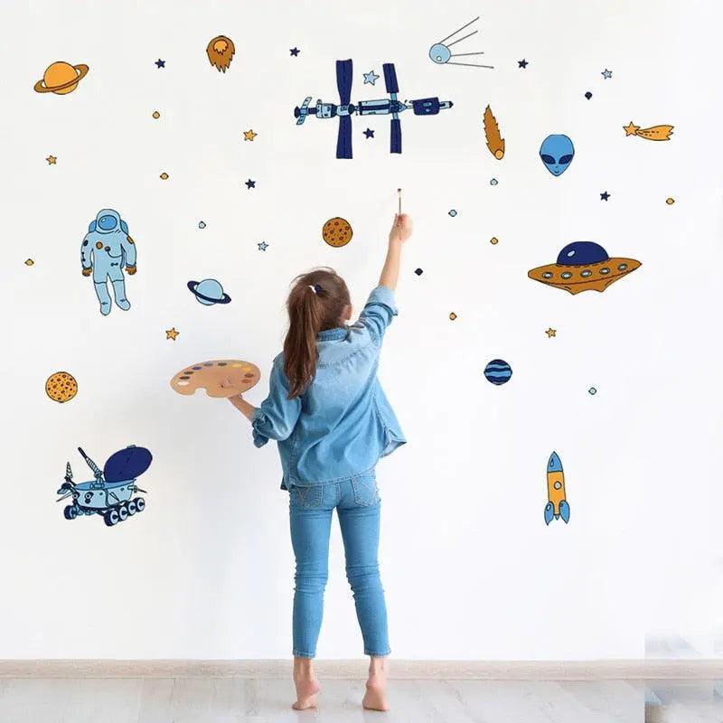 Lisslune | Galactic Explorer UFO Wall Art Decal Set - Alien Theme Room Decor Collection