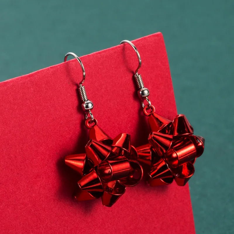 Lisslune | Sparkling Christmas Gift Bow Star Earrings – Trendy Christmas Earhooks for a Festive Fashion Statement & Perfect Holiday Gift
