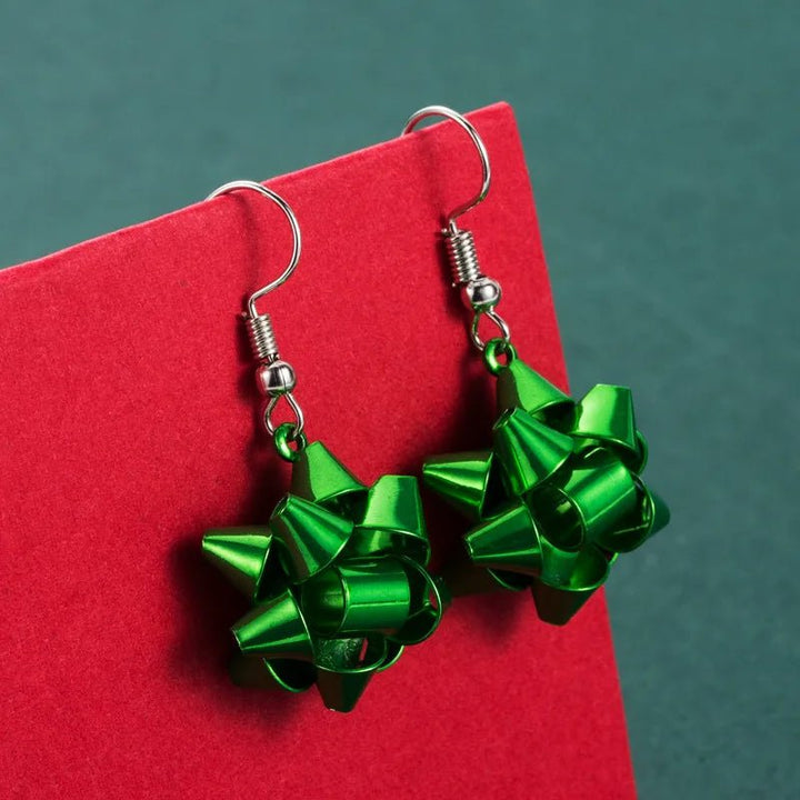 Lisslune | Sparkling Christmas Gift Bow Star Earrings – Trendy Christmas Earhooks for a Festive Fashion Statement & Perfect Holiday Gift