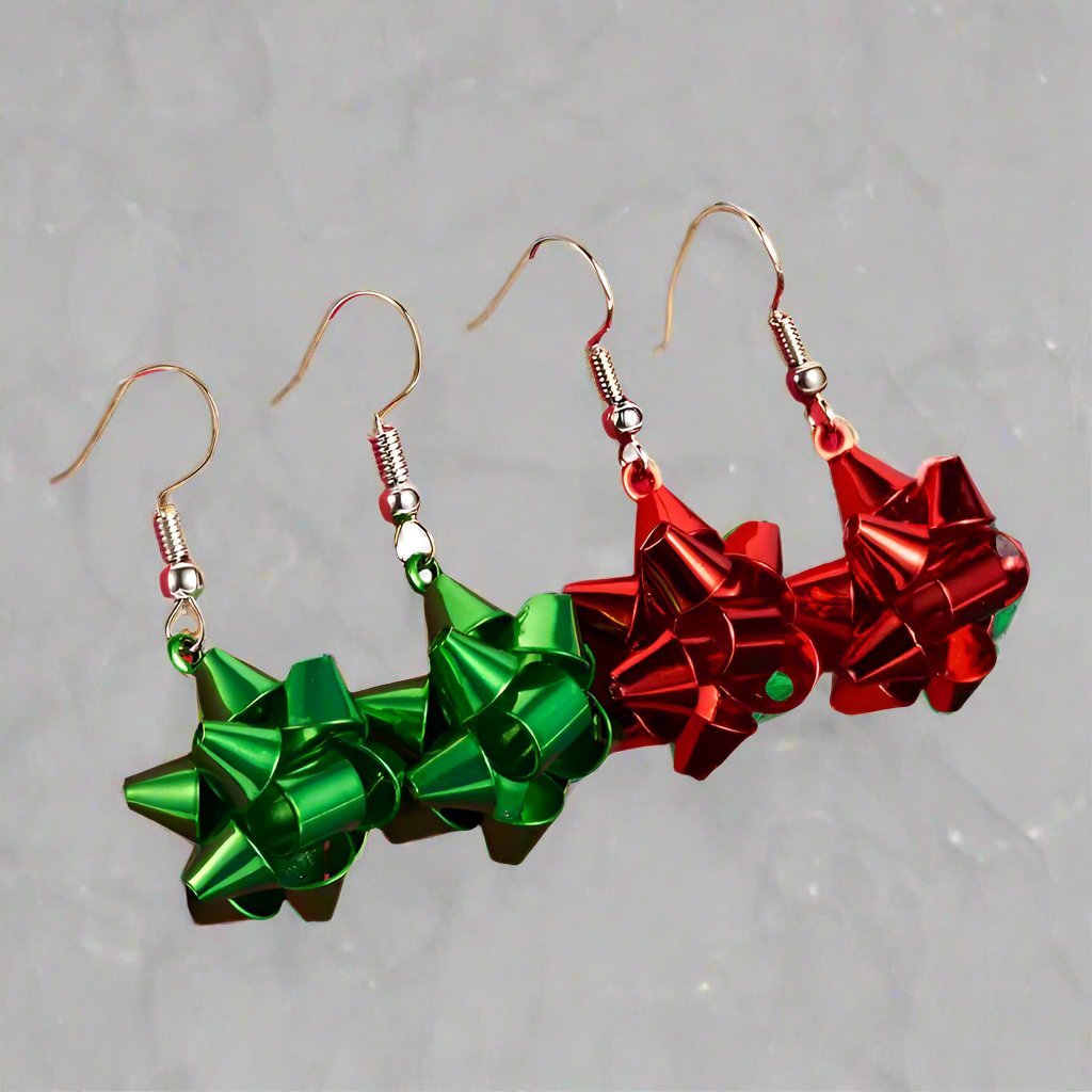 Lisslune | Sparkling Christmas Gift Bow Star Earrings – Trendy Christmas Earhooks for a Festive Fashion Statement & Perfect Holiday Gift