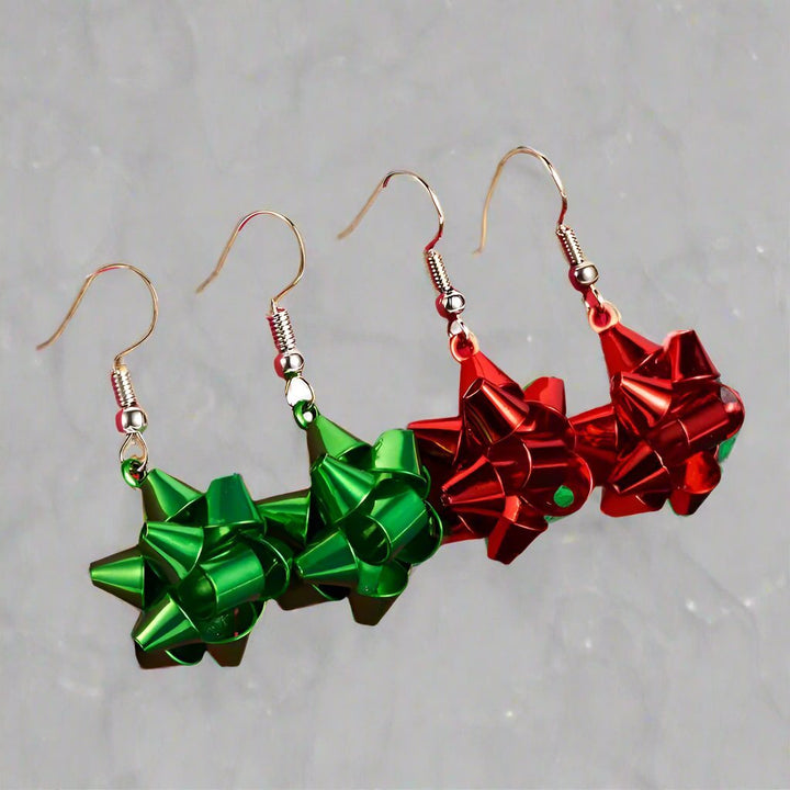 Lisslune | Sparkling Christmas Gift Bow Star Earrings – Trendy Christmas Earhooks for a Festive Fashion Statement & Perfect Holiday Gift