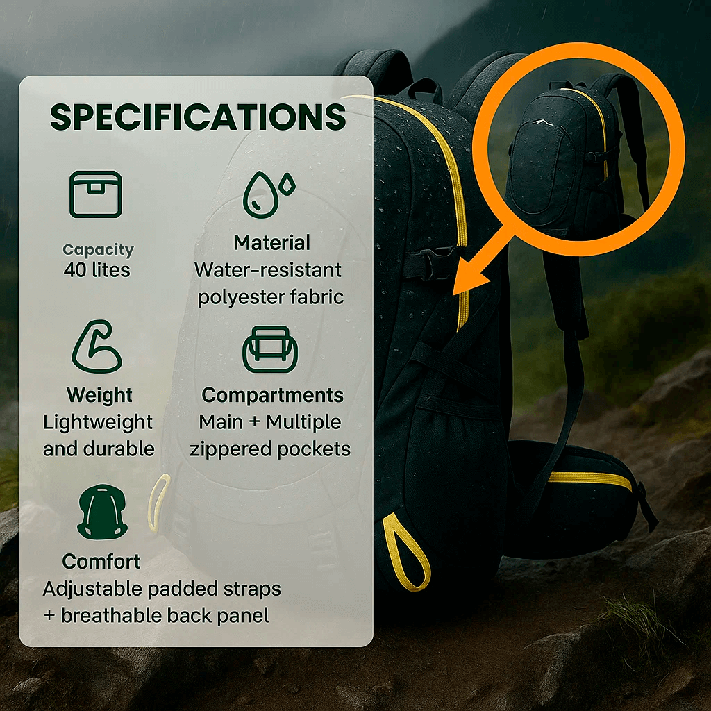 Lisslune | 40L Waterproof Hiking Backpack with Multiple Compartments for Outdoor Adventures and Travel